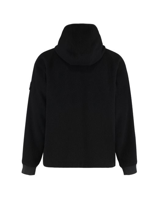 Stone Island Black Hooded Jacket Wool And Nylon Bomber for men