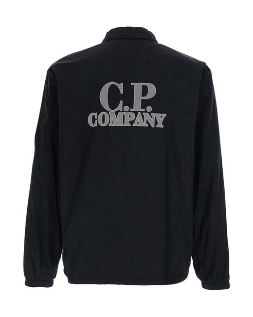 C P Company Black Chrome-R Zipped Lens Overshirt Jacket With Zip And Nylon Details Polyamide Outerwear for men