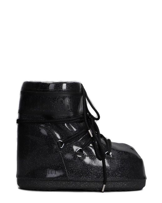 Moon Boot Black Icon Low Glitter Lace-Up Boots
