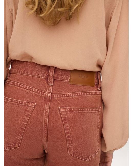Chloé Red Jean En Denim De Coton Teint Crimson