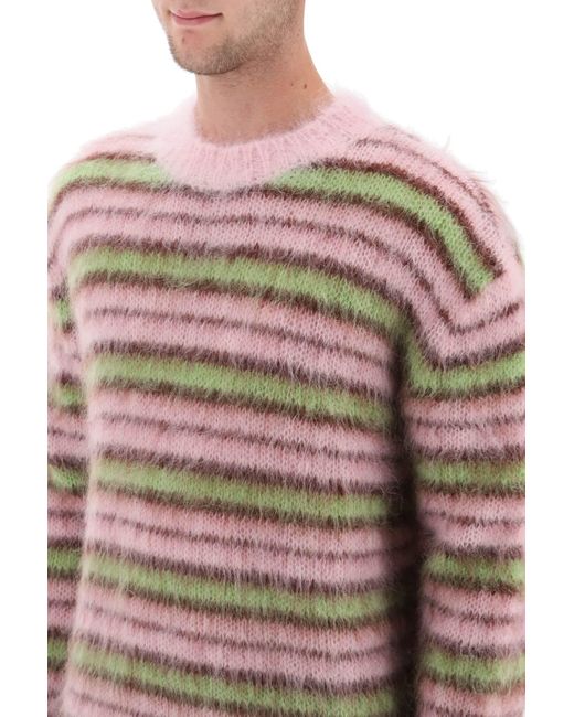 Marni Multicolor Sweater In Brushed Mohair With Striped Motif for men