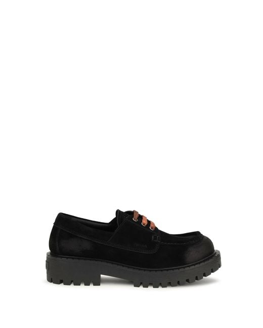 Prada Black Loafers Suede Lace-Up Upper: Shoes for men