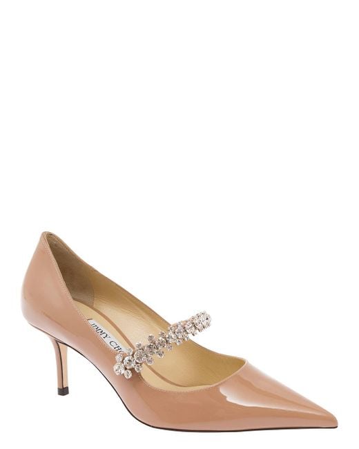 Jimmy Choo Natural 'bing' Pink Pumps With Crystal Embellishment In Patent Leather Woman