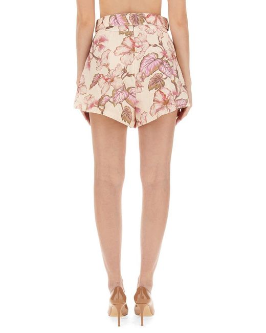 Zimmermann Pink Bermuda Shorts With Floral Print