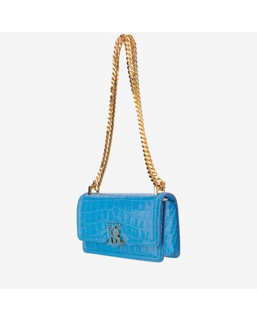 Burberry Blue Mini Tb Embossed Leather Bag With Chain Strap