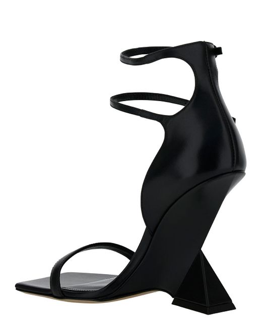 The Attico Black Grace Sandals With Double Ankle Strap And Pyramid Wedge