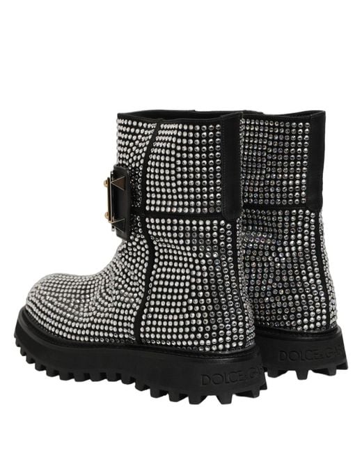 Dolce & Gabbana Black Crystal Embellished Short Boots Shoes Leather for men