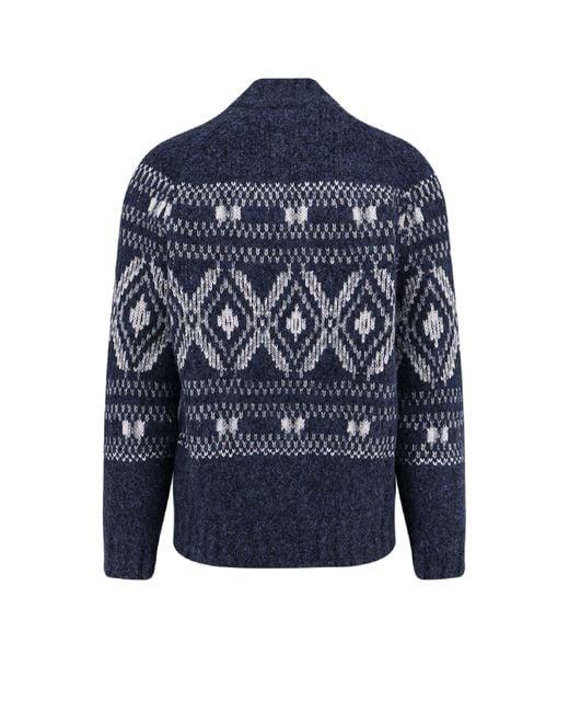 Brunello Cucinelli Blue Alpaca Blend Cardigan With Embroideries for men