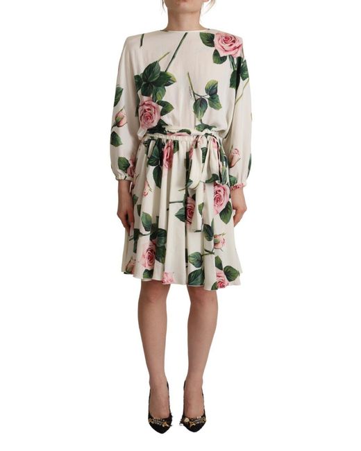 Dolce & Gabbana Multicolor Elegant Stretch Silk Pleated Rose Dress