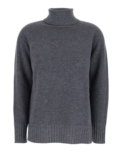 Twinset Gray Turtleneck Sweater With Ribbed Details