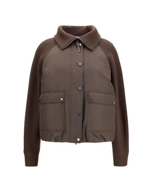 Brunello Cucinelli Gray Down Jacket With Wool Sleeves Outer: Polyester Puffer