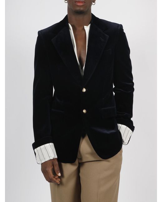 Gucci Blue Stretch Cotton Velvet Formal Jacket for men