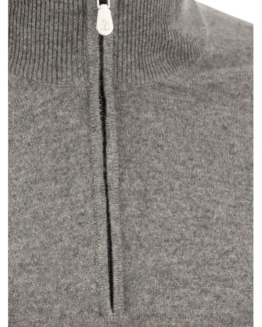 Brunello Cucinelli Gray Cashmere Turtleneck Sweater With Zip for men