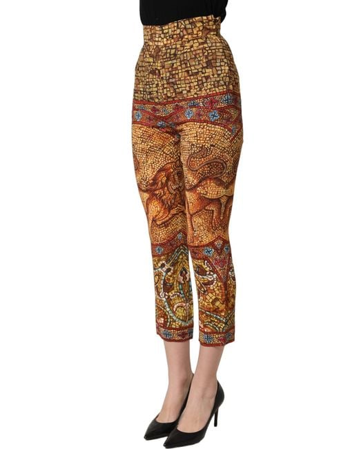 Dolce & Gabbana Orange Mosaic Print Crepe Cropped Trouser Pants Viscose