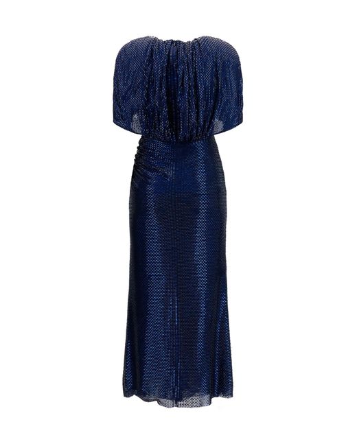 Self-Portrait Blue Midi Dress With Cape Sleeves And Crystals Polyester; Elastane