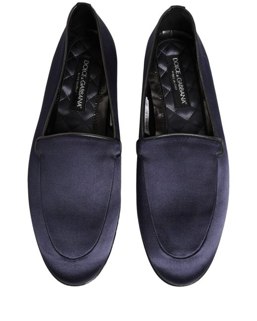 Dolce & Gabbana Black Satin Logo Slip On Flats Loafers Shoes Leather for men