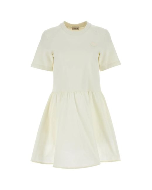 Moncler White Ivory Cotton Mni Dress