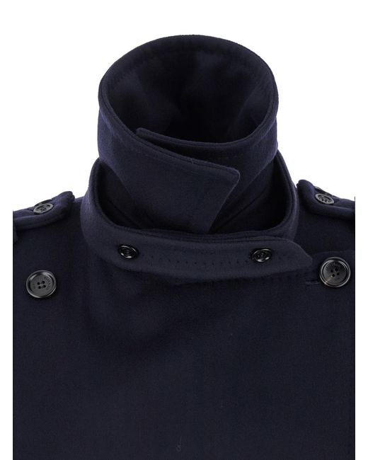 Max Mara Blue Double Breasted Jacket With Wide Lapels Virgin Wool Coat