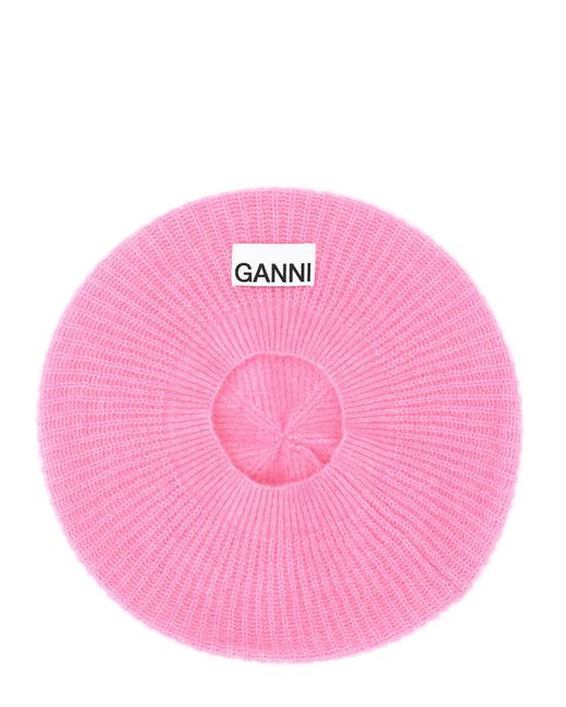Ganni Pink Wool Beret