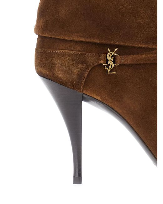 Saint Laurent Brown Ankle Strap Booties Niki Suede Calf Leather Boot