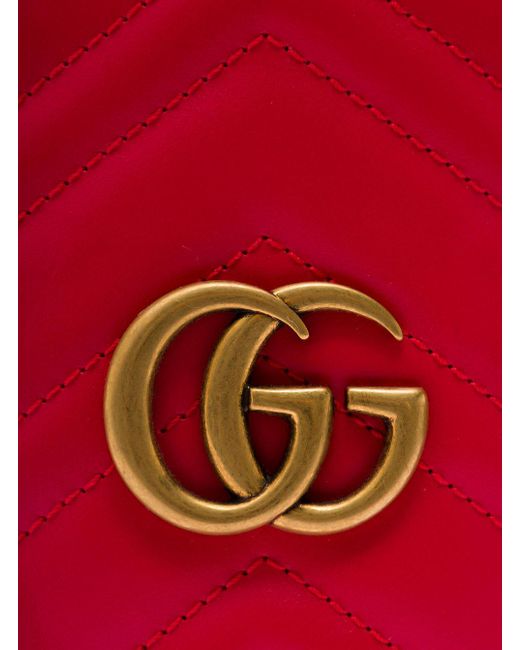 Gucci Red Gg Marmont Mini Bucket Hat With Double G