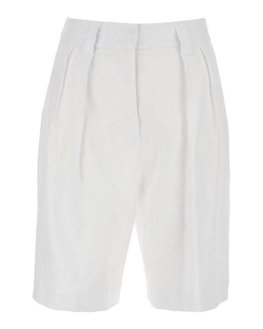 Le Plain White Bermuda With Front Pleates