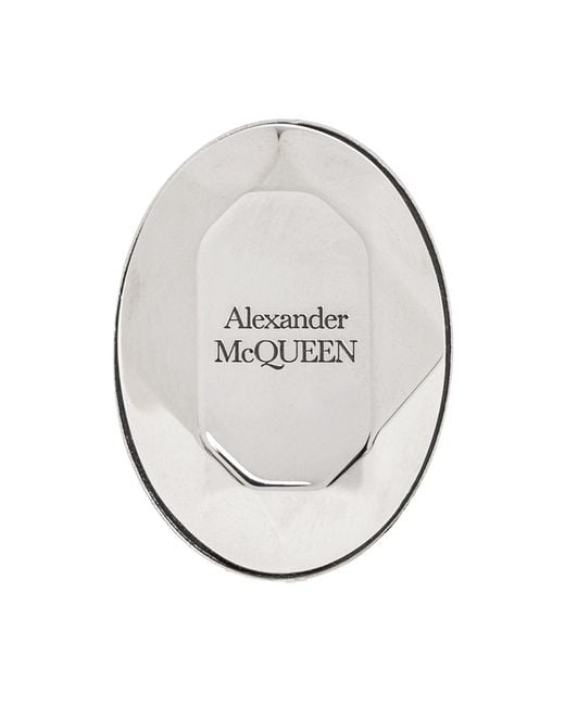 McQueen Gray Faceted Stone Logo Ring Accessories Jewelry for men