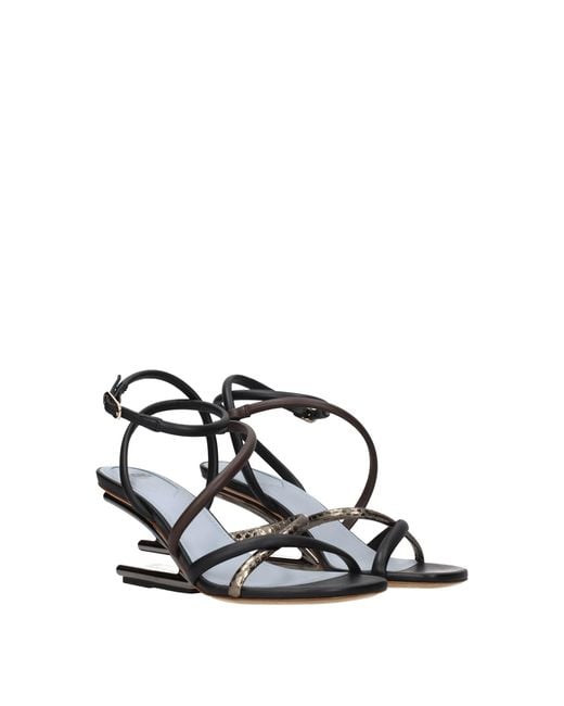 Fendi Black Leather Flat Sandals