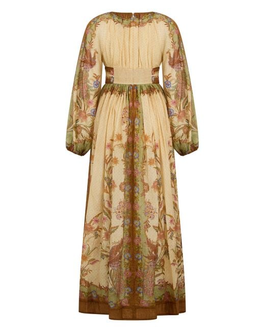 Zimmermann Natural Long Puff-Sleeve Dress Cotton