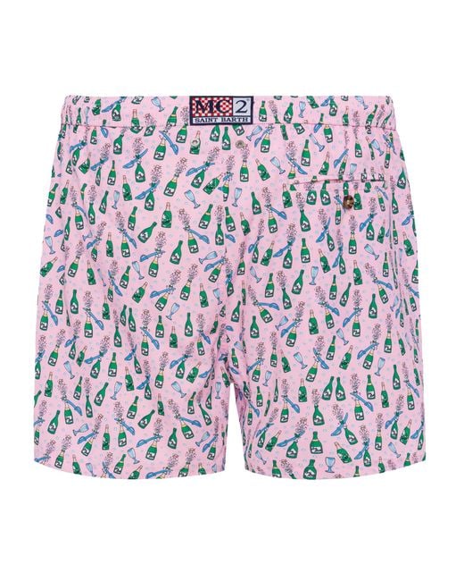 Mc2 Saint Barth Multicolor Lightweight Fabric Swim Shorts Lighting With Sabrage And Bottle Print Swimshort