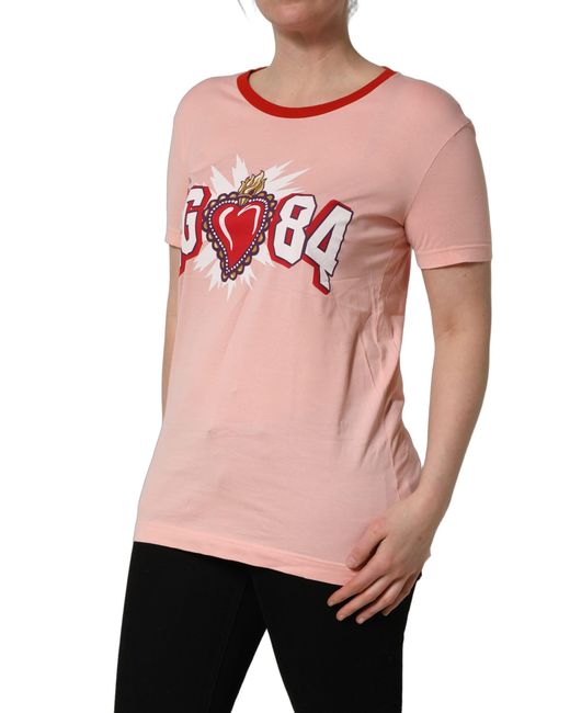 Dolce & Gabbana Red Graphic Print Cotton Crew Neck T-Shirt
