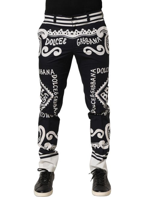 Dolce & Gabbana Black Cotton Poplin Marinaprint Trouser Pants