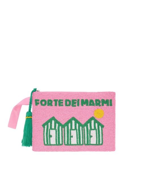Mc2 Saint Barth White Pearl Pouch With Forte Dei Marmi Beaded Postcard Pochette