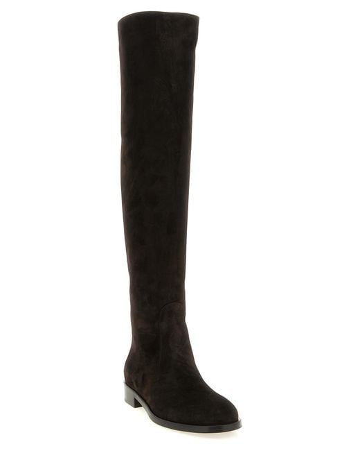 Gianvito Rossi Black Suede Leather Over The Knee Shoe