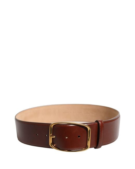 Dolce & Gabbana Brown Calfskin Leather Metal Buckle Belt Calf