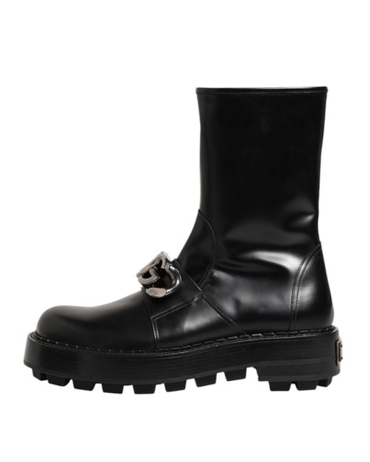 Dolce & Gabbana Black Lug Sole Leather Boots for men