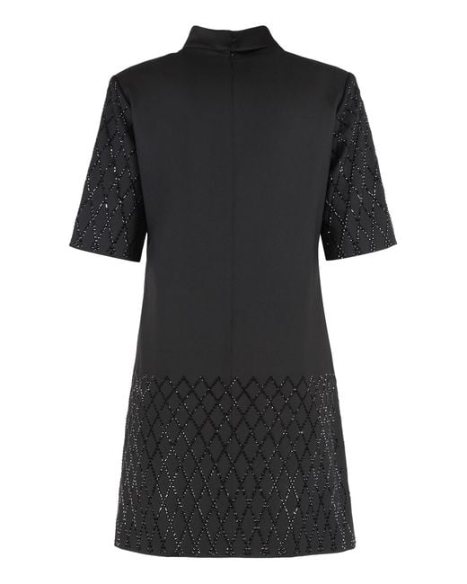 Pinko Black T-Shirt Dress With Rhinestones Polyester