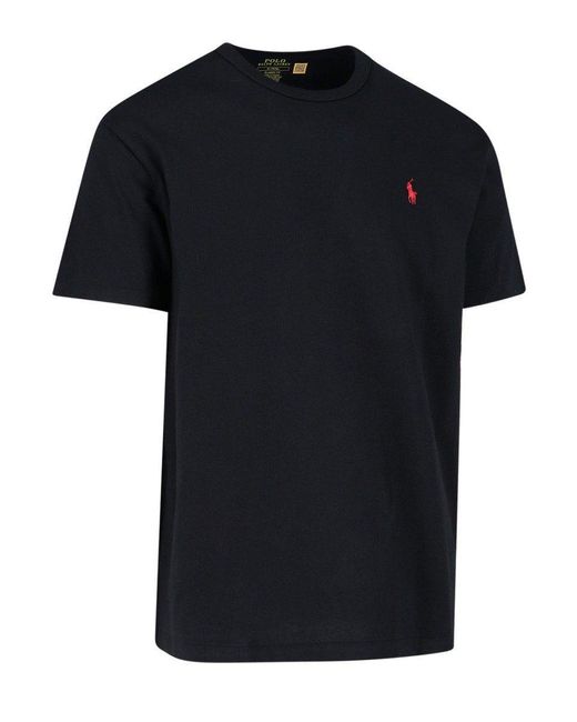 Polo Ralph Lauren Logo Embroidered T-shirt in Black for Men | Lyst