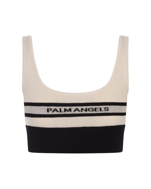 Palm Angels White Two-Tone Wool Crop Top With Logo