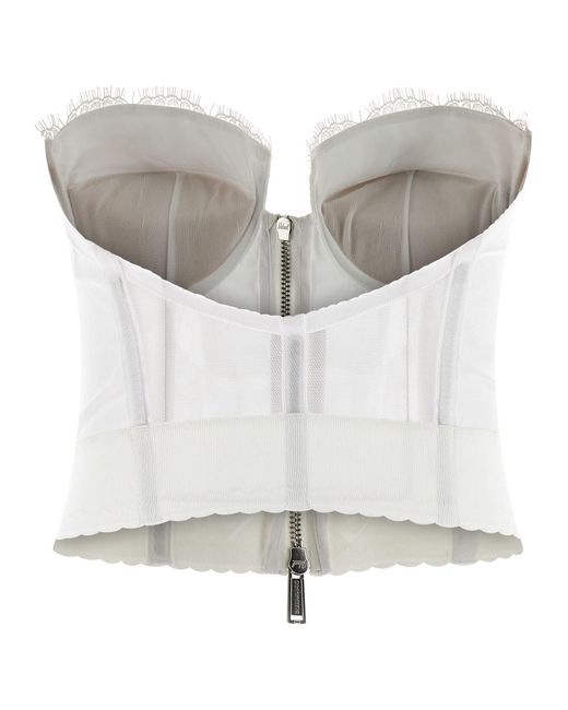 DSquared² White Off-The-Shoulder Bustier Top With Lace And Tulle Detailing
