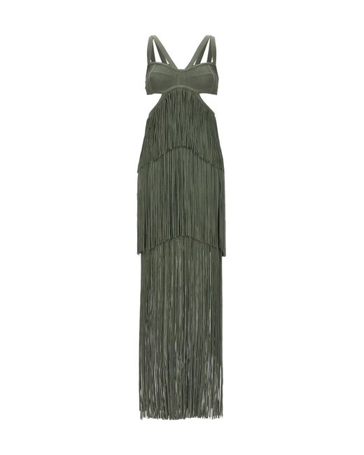 Hervé Léger Green 'Strappy Tiered Fringe' Dress