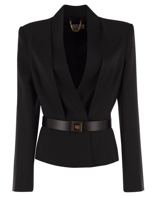 Elisabetta Franchi Black Crepe Jacket With Satin Lapels