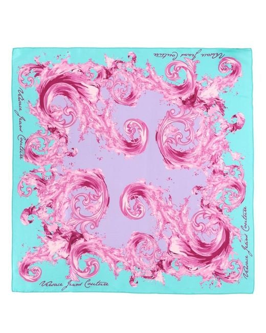 Versace Jeans Couture Pink Silk Foulard Print Scarf