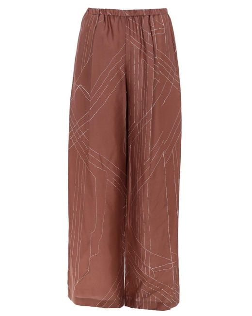 Alysi Brown Wide-Leg Silk Trousers