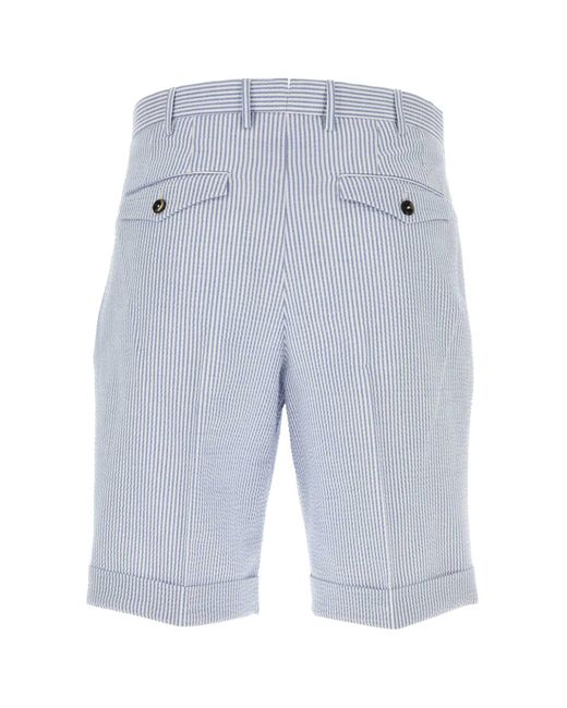 PT Torino Blue Embroidered Stretch Cotton Bermuda Shorts for men