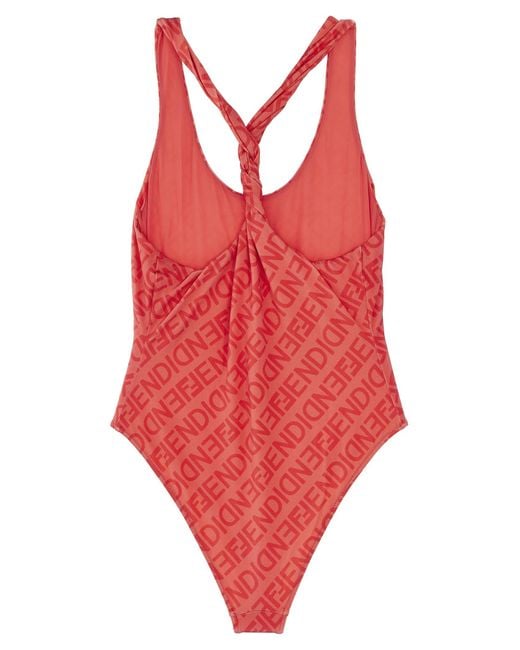 Fendi Red All Over Logo One-piece Swimsuit