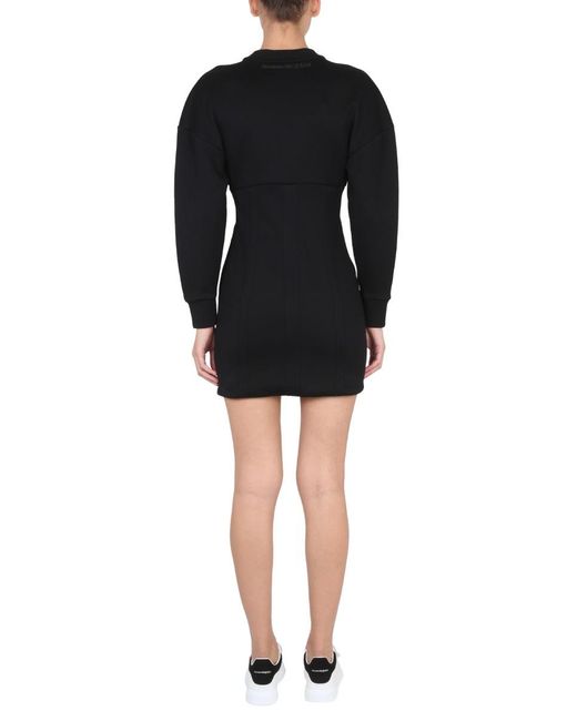 Alexander McQueen Black Cotton Blend Mini Dress