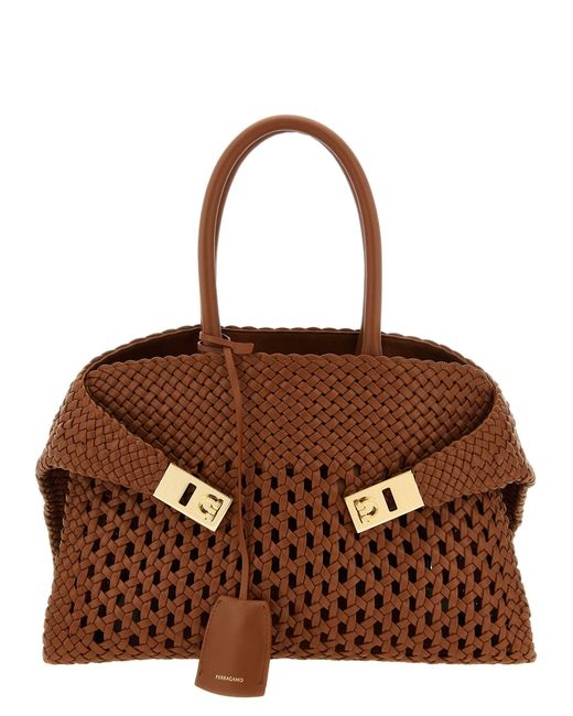 Ferragamo Brown Woven Leather Shoulder Bag