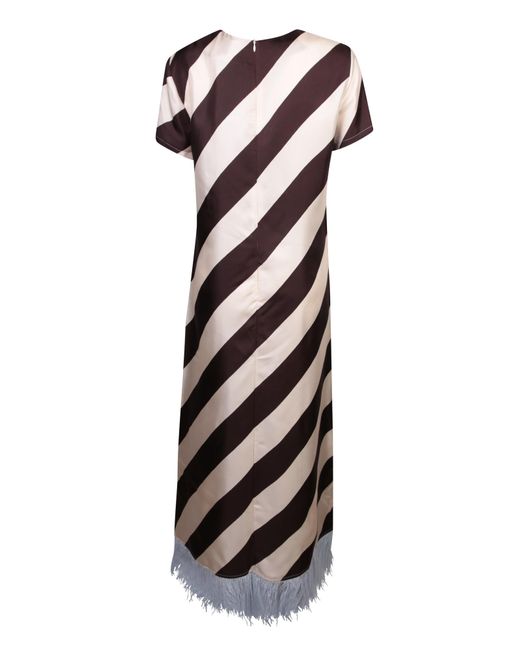 La DoubleJ Swing Feather-trim Striped Maxi Dress in Brown | Lyst