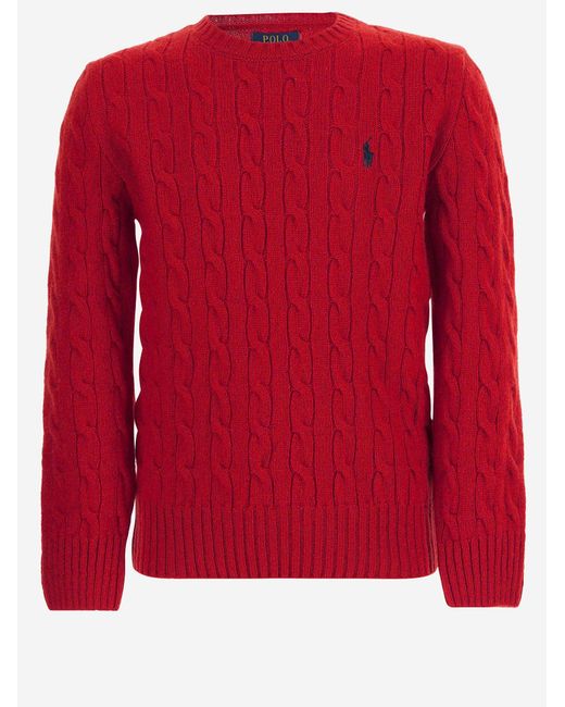 Polo Ralph Lauren Red Cable-Knit Cashmere Sweater Wool for men